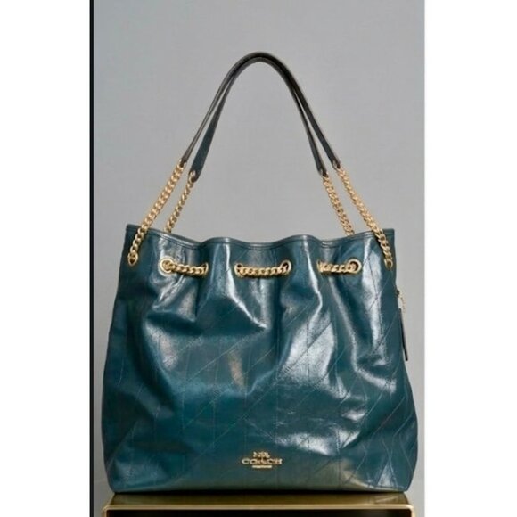 Coach Handbags - Stunning!!  NEW!!! Coach Evelyn Large Quilted Leather Shoulder Bag in Deep Teal!